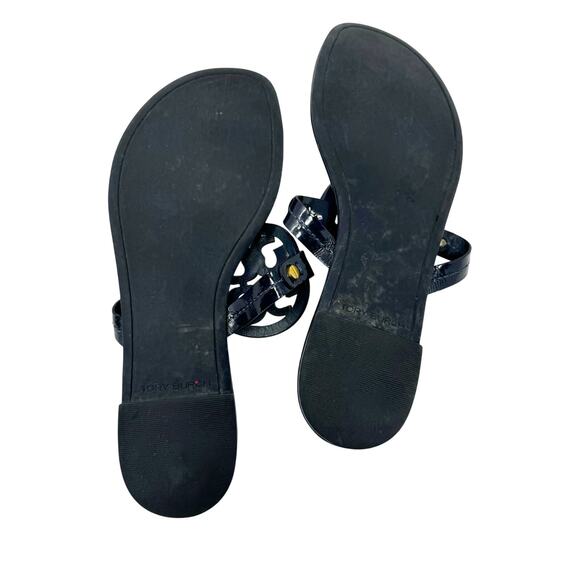 TORY BURCH Perfect Navy Blue Patent Leather Miller Classic Logo Sandals Size 7 - Picture 5 of 9